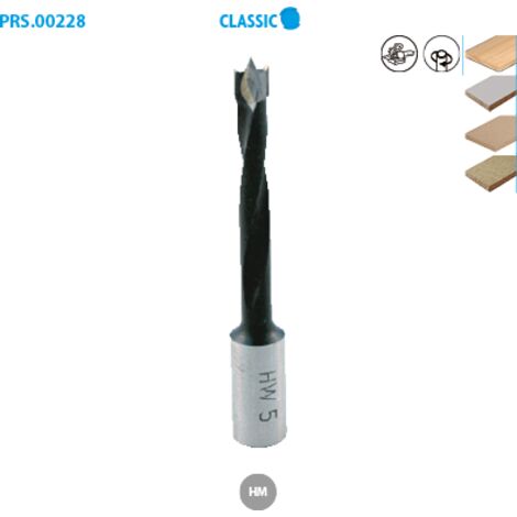 Mèche tourillons carbure pour mafell Classic ø 5 Long. 58 Long. Utile 38mm