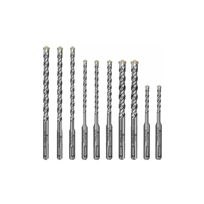 Mèches à Béton Professionnelles à Tête Croisée, Mèches 10mm pour Murs Renforcés, Kit de 10 Mèches pour Maçonnerie, Briques en Béton, Batiments