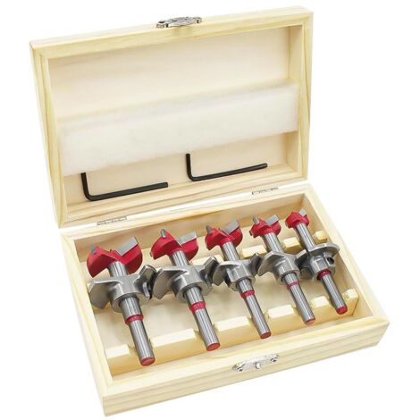 Mèches, Coffret de 5 (Ø15-35 mm) Fraise Bois Façonner Jeu de Forets à Positionnement Ajustable, Scie Trépan au Carbure Cémenté avec Butée (Plage de Profondeur 10-40 mm)