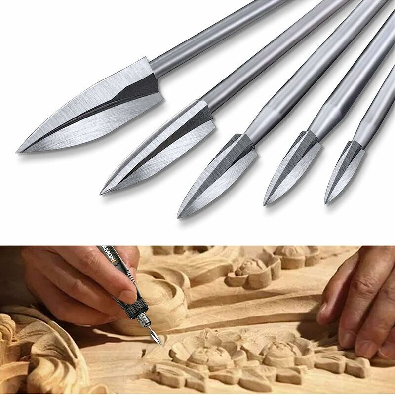 LaBlanc - Mèches de Gravure sur Bois, 5 Pcs Ensemble d'Outils de Sculpture pour Accessoires d'Outils Rotatifs avec une Tige de 1/8 pouce Adaptation