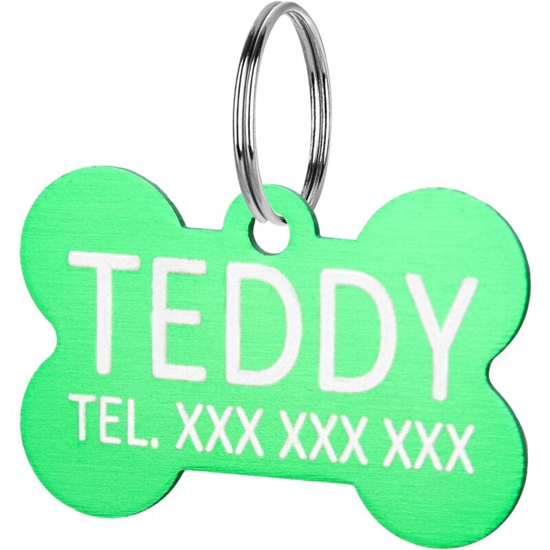 Médaille d'identification pour chien gravée, petit porte-clés en os, étiquette d'adresse pour chien verte
