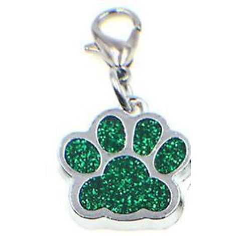 Médailles d'identification personnalisées en acier inoxydable avec strass, motif empreinte de patte, pour petits chats et chiens, jusqu'à 4 lignes de texte gravé, vert foncé