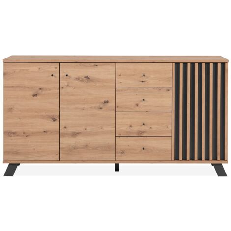 Medan51C Sideboard 3 Türen und 4 Schubladen aus anthrazitfarbener Eiche