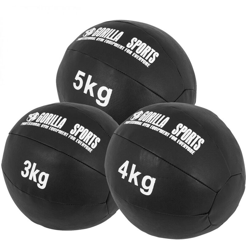 Gorilla Sports - Médecine Ball Cuir Synthétique de 1kg à 10kg - Poids : lot de 3 (3, 4 et 5 kg)