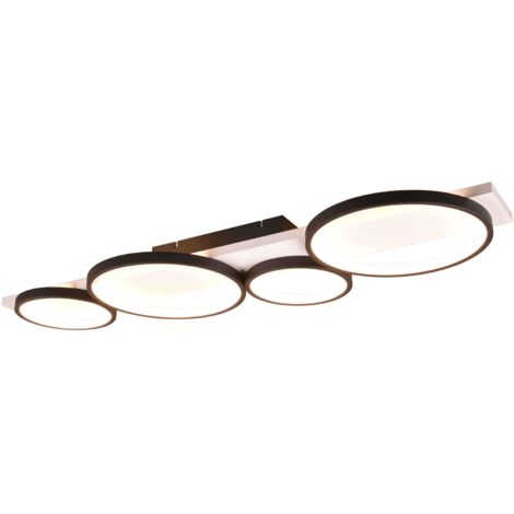 MEDERA PLAFONIERA 4 CERCHI METALLO NERO BASE LEGNO BIANCO CON DIMMERAZIONE AD INTERRUTTORE L. 100CM LED  44W 5100lm, 3000K