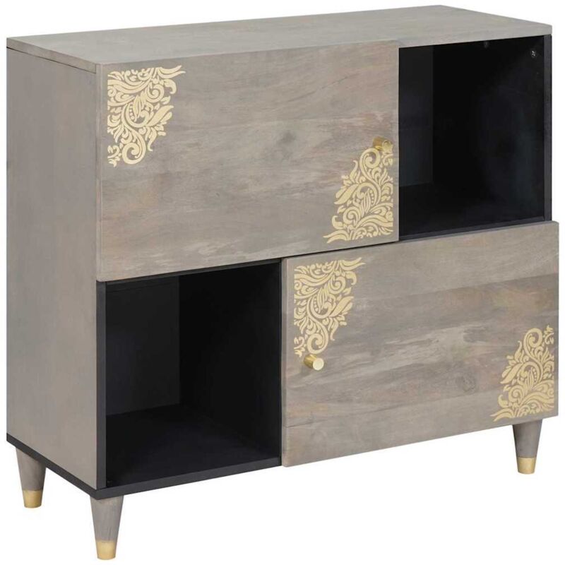 Sideboard Grey And Gold 80 X 33.5 X 75 Cm Solid Mango Wood Vidaxl