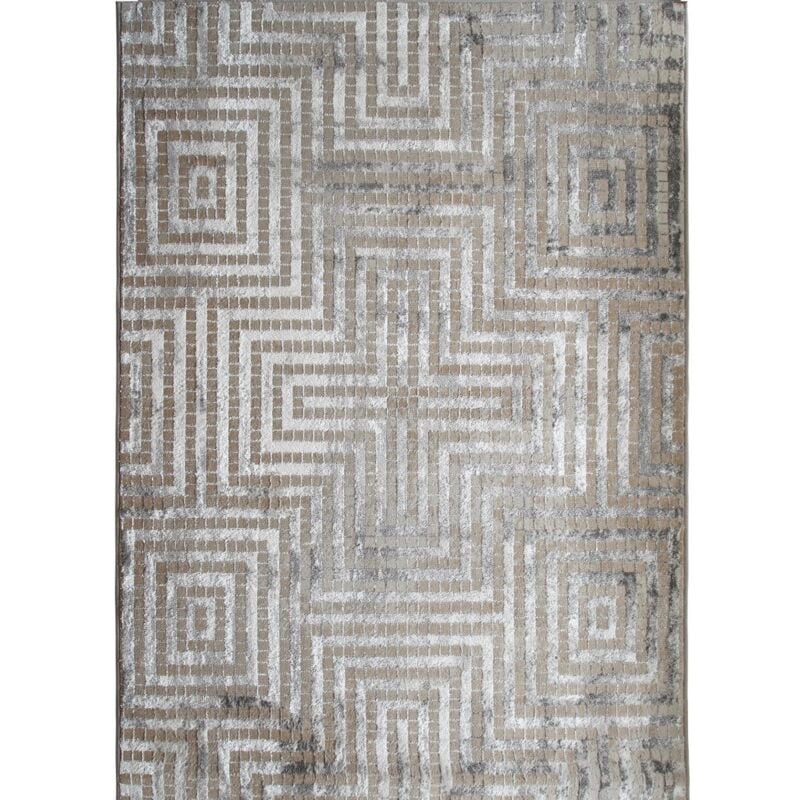 Thedecofactory - mediane laby - Tapis vintage motif labyrinthe gris beige 160x230