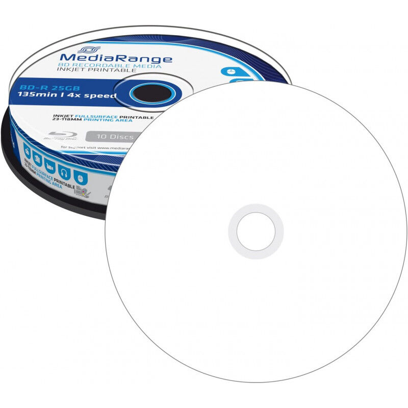 BD-R Blu-ray 25 Go 4x, imprimable, 10 pièces en cake box (MR496) - Mediarange