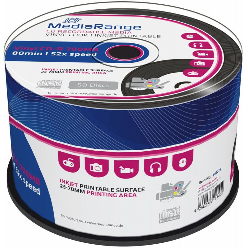 MediaRange CD-R 700MB, imitation Vinyl, partie centrale imprimable, 50 pièces en cakebox (MR226)