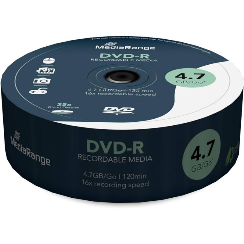 DVD-R 16x certifié, 25 pièces en cake box (MR403) - Mediarange