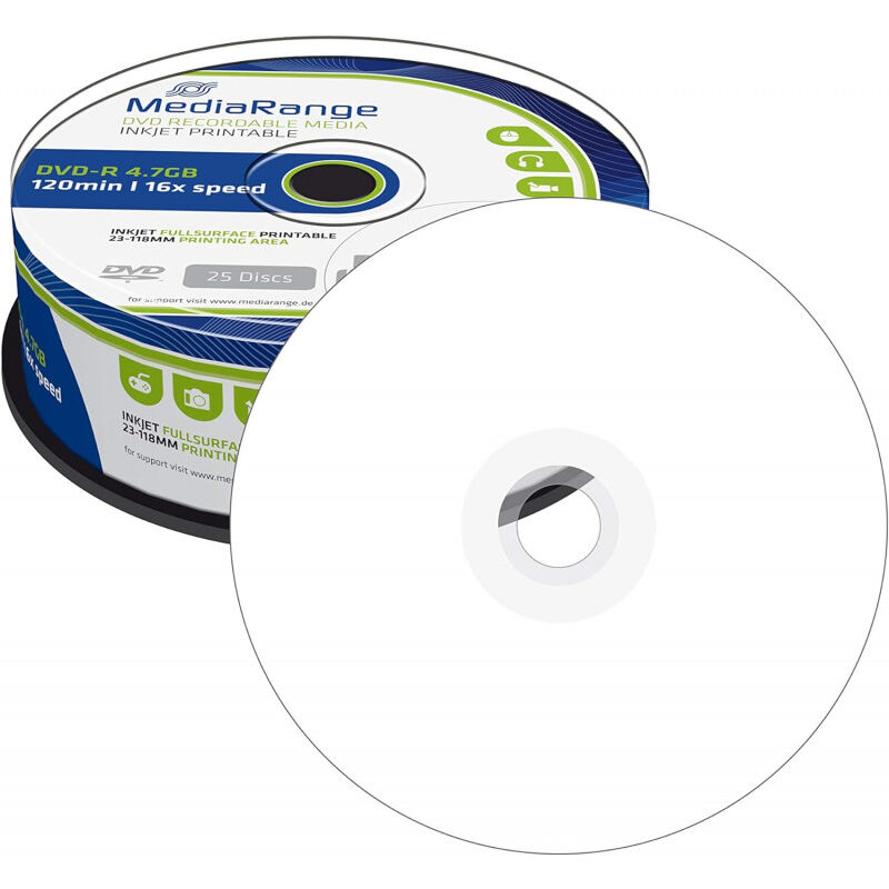 DVD-R imprimable 16x, 25 pièces en cake box (MR407) - Mediarange