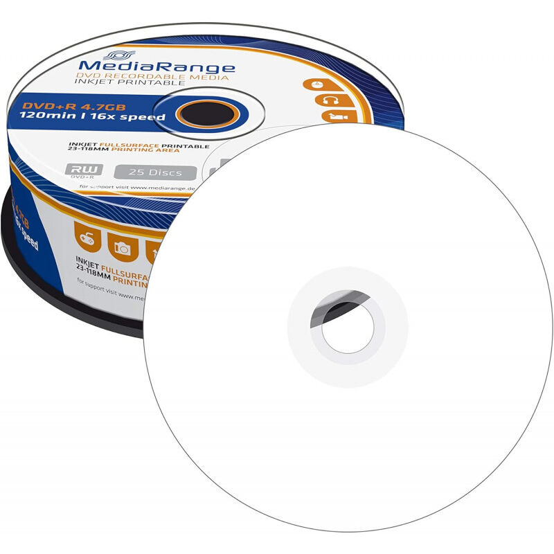 DVD+R imprimable 16x, 25 pièces en cake box (MR408) - Mediarange