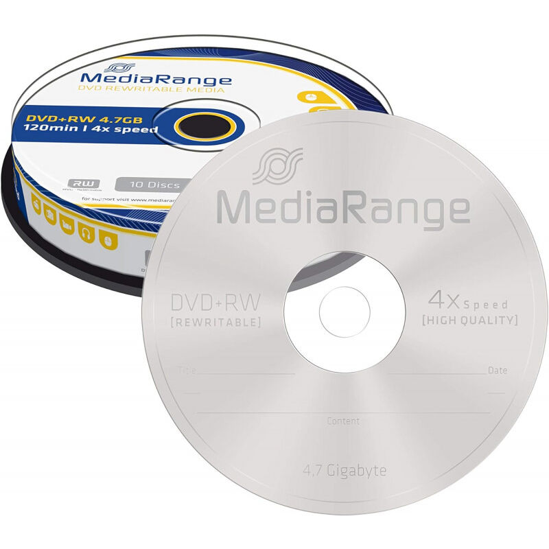 DVD+RW 4x certifié, 10 pièces en cakebox (MR451) - Mediarange