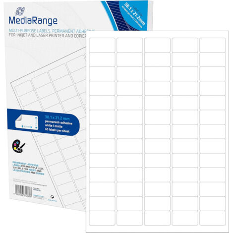 MediaRange MEDIARANGE MRINK151 - Blanc - Permanent - 30.1 x 21.2 - Mat - Laser/a jet d'encre - 3250 pièce(s) (MRINK151)
