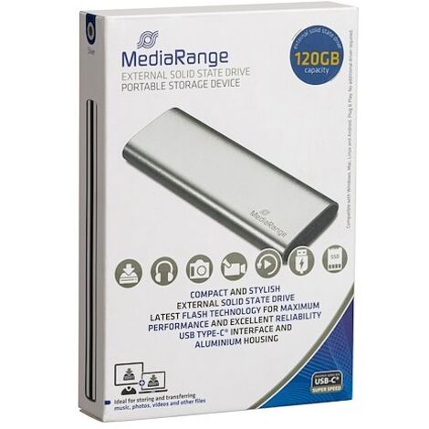 MediaRange MEDIARANGE SSE 120GB USB Typ-C extern MR1100 silber - Solid State Disk - 120 GB (MR1100)