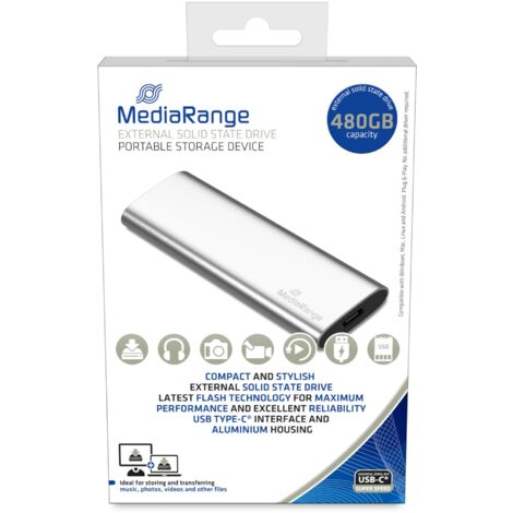 MediaRange MEDIARANGE SSE 480GB USB Typ-C extern MR1102 silber - Solid State Disk - 480 GB