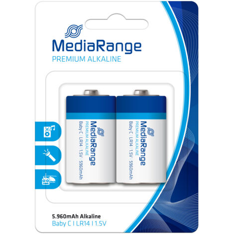Mediarange premium alkaline battery baby c pack de 2