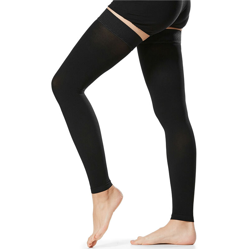 

1 par de calcetines altos hasta el muslo, hombres, mujeres, 20-30 mmHg, medias con mangas para la inflamacion de las venas varicosas, Negro, XL