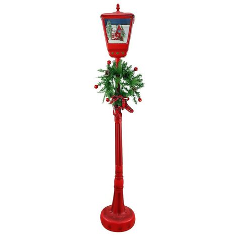 Mediawave Store – Lanterne de Noël rouge 195 cm – Matériau polyrésine – Avec mini lumières, musique et mouvement – Décoration intérieure et extérieure