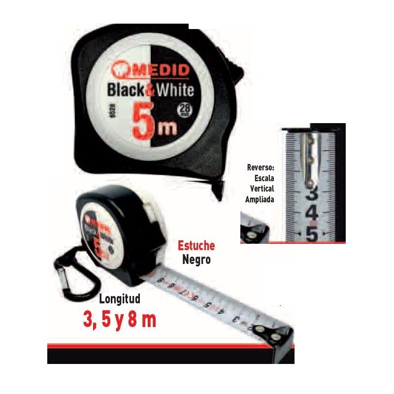 

Medid Flexometro Black&White Freno Clip Mosqueton 8 M.28 Mm.