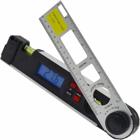 Medidor de ángulo de 0-270°, nivel láser con pantalla digital, nivel con retroiluminación LED, transportador digital plateado y negro,