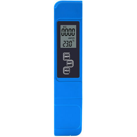 Medidor de calidad del agua, portátil 3 en 1 EC/TDS/medidor de conductividad de temperatura, probador de calidad del agua, sin batería, azul