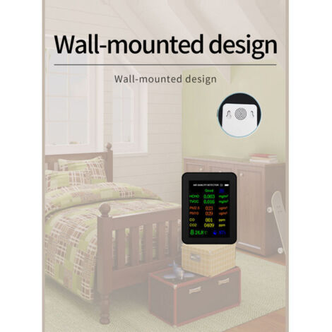 Medidor de calidad del aire portátil 9 en 1 Eosnow, PM2.5, PM10, CO, CO2, TVOC, HCHO, AQI, comprobador de temperatura y humedad, detector de dióxido de carbono con pantalla a color y función de visual