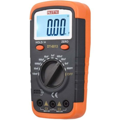 Medidor de capacitancia digital con pantalla LCD retroiluminada de 600 pF a 100 mF Kit de probador de condensadores de 6000 cuentas de alta precisión con pinzas de cocodrilo y fusibles de 0,2 A (negro