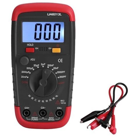 Medidor de capacitancia profesional, 0,1 pF - 20 000 uF, comprobador digital de capacitancia con retroiluminación LCD, medidor de capacitancia y estuche protector. Máx. 1999