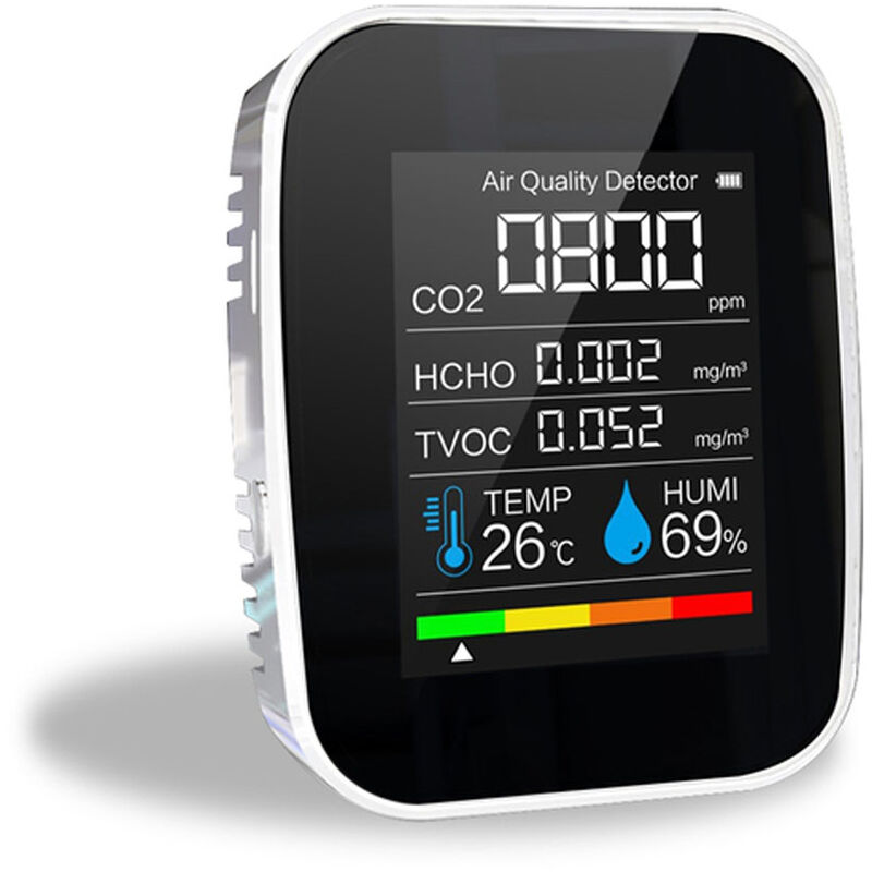 

Medidor de CO2 multifuncional 5 en 1 Probador de temperatura y humedad digital Monitor de calidad del aire Detector de dioxido de carbono TVOC HCHO,