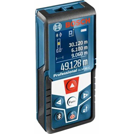 Medidor de distancia láser profesional GLM 50 C de Bosch (inclinómetro de 360°, rango: 0,05 – 50 m; Caja: telémetro láser Bosch GLM 50 C, 2 pilas de 1,5 V, cubierta protectora)