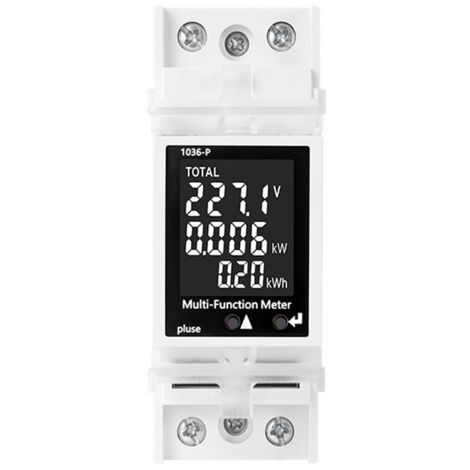 Medidor de disyuntores para carril DIN 85-265 V 63 A, voltímetro y amperímetro digital multifuncional, detector de voltaje, corriente y potencia, pantalla LCD con fuente de alimentación.