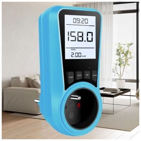 Medidor de energía con enchufe vatímetro, monitor de energía con pantalla LCD retroiluminada, enchufe con pantalla digital, máx. 3680 W - Azul