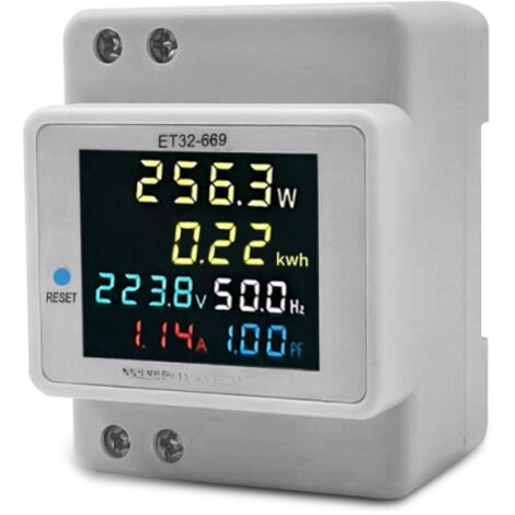 Medidor de energía digital monofásico para consumo eléctrico doméstico (CA 40V-300V, 100A): voltímetro, amperímetro, medición de potencia (vatios, kWh), frecuencia y factor de potencia con pantalla LC