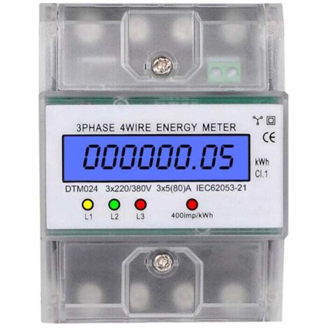Medidor de energía DTM024 (220 V/380 V) - Vatímetro digital trifásico de 4 polos y kWh - LCD 2080A