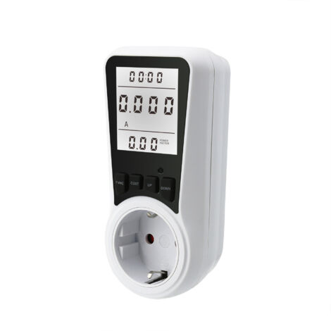 Medidor de energía eléctrica (luz blanca), vatímetro, 7 modos de monitoreo para tomacorrientes con pantalla LCD retroiluminada, medición de consumo y ahorro de energía, potencia máxima 3680 W