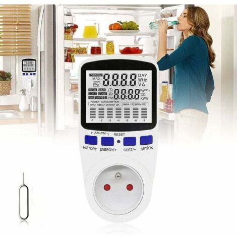 Medidor de energía enchufable, medidor de doble tarifa, medidor de electricidad, medidor de consumo de energía con 7 modos y pantalla LCD, máx. 3680 W