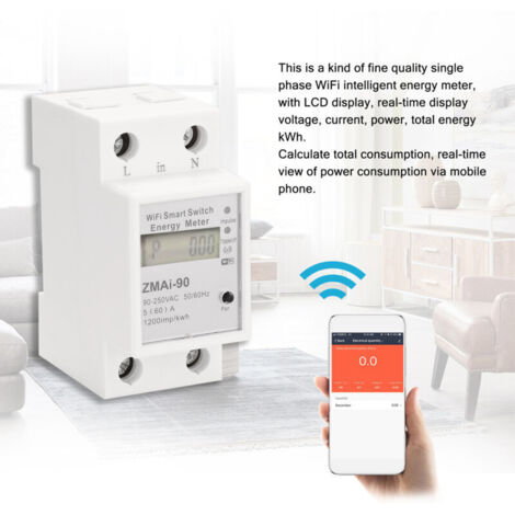 Medidor de energía inteligente monofásico Eosnow para montaje en riel DIN, consumo eléctrico (kWh/vatímetro), compatible con la app Smartlife/Tuya, Alexa y Home.