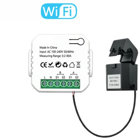 Medidor de energía inteligente Tuya Wifi para sistemas fotovoltaicos: monitorización bidireccional de la producción y el consumo de energía, aplicación móvil, con transformador de corriente.