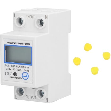 Medidor de energía monofásico de 2 hilos con pantalla digital LCD, multifuncional, para montaje en riel DIN de 2 polos, 230 V 10(40) A, para uso doméstico.