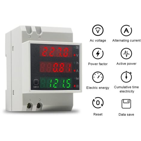 Medidor de energía monofásico, voltímetro, amperímetro DIN CA 80-300 V, 100 A, monofásico, LCD, vatímetro, medidor intermedio, factor de tensión, medidor de consumo en kWh.