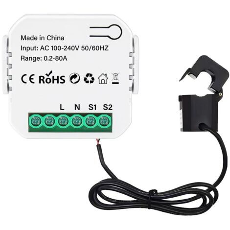 Medidor de energía WiFi bidireccional de 1/2 canal con clip para Tuya, monitor de factor de potencia y frecuencia para análisis de consumo, 1 canal