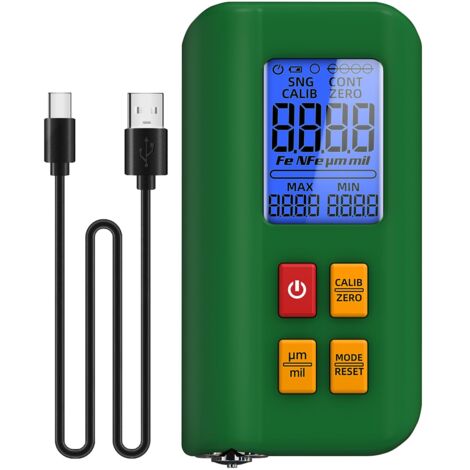 Medidor de espesor digital recargable T2, dispositivo de medición de pintura con triple pantalla, 0-1500 µm Fe/NFe, medición automática multipunto, miniprobador de espesor para coche, barco, metal.