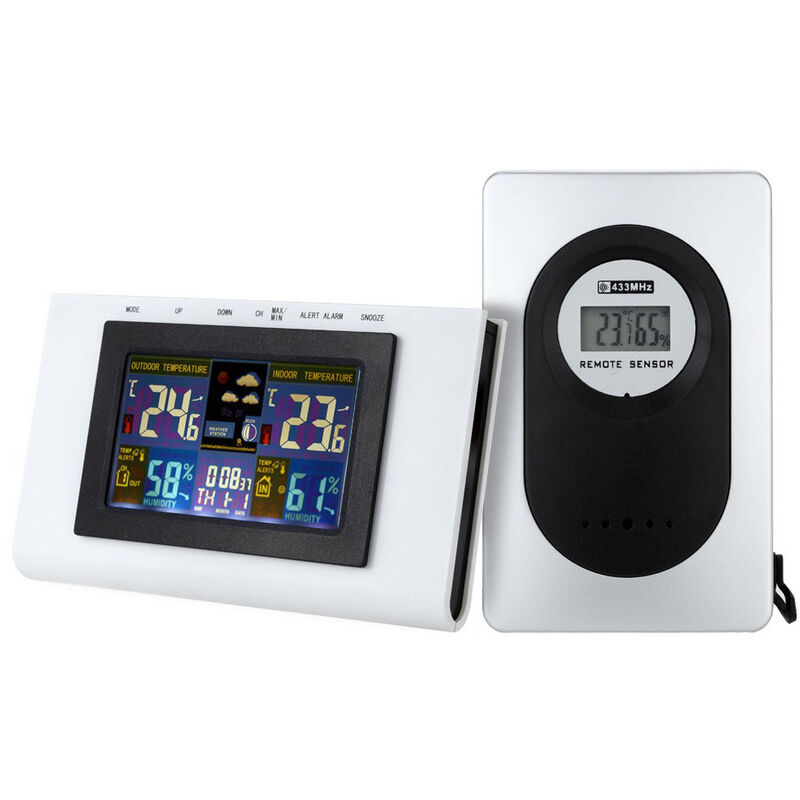 

Medidor de humedad de temperatura digital LCD colorido multifuncional para exteriores / interiores, con reloj despertador