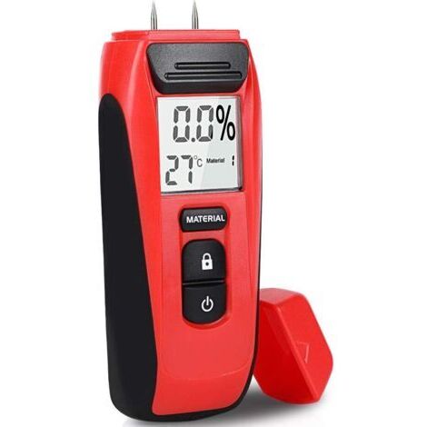 Medidor de humedad digital portátil con pantalla LED y 2 sondas para madera, muebles, paredes y materiales de construcción (0-80% HR, precisión de ±2%).