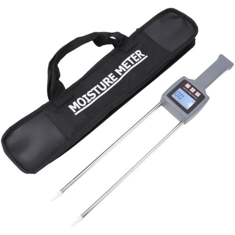 Medidor de humedad portátil para algodón (5-40%), precisión ±0,5%, pantalla LCD retroiluminada, sonda de acero inoxidable de 28 cm, función de apagado automático, funciona con 4 pilas AAA.