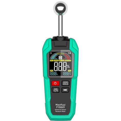 Medidor de humedad sin pines con sensor esférico, comprobador de humedad no destructivo para madera, placas de yeso, suelos y leña 0-100% HR, 40 mm de profundidad.