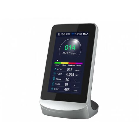 Medidor de la calidad del aire, temperatura y humedad, sensor PM2, 8 funciones y control WIFI - Negro