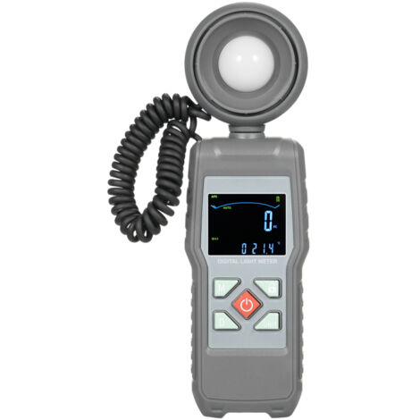 Medidor de lux digital portátil con medición de temperatura ambiente, rango de medición de hasta 200.000 lux, pantalla LCD digital a color y cabezal fotosensible giratorio de 360°.