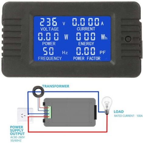 Medidor de panel PZEM-022 CA 100 A, voltaje, amperaje, potencia, energía, pantalla digital LCD, amperímetro, voltímetro, multímetro con TC cerrado